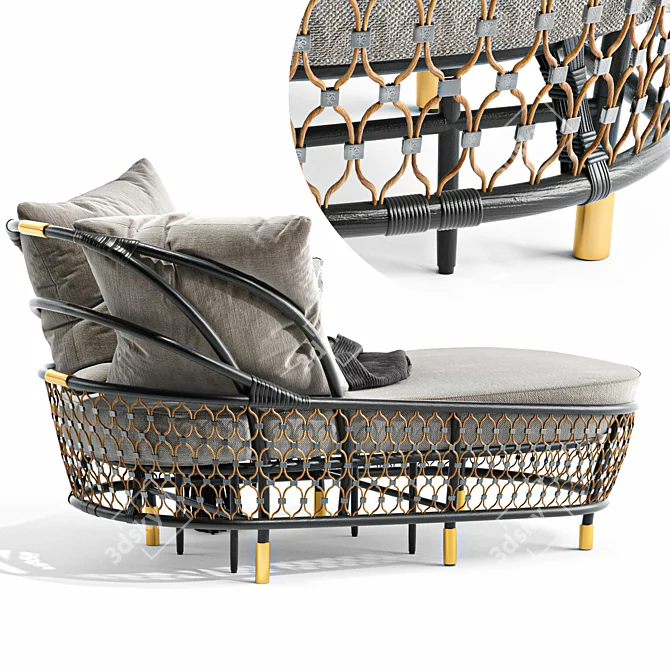 Stylish Rattan Sun Lounger 3D model image 2