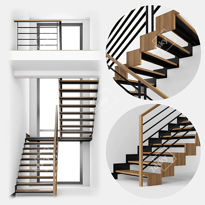 Sleek Modern Stairway Design 3D model image 1