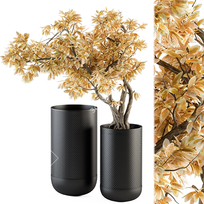 Title: Autumn Branch Bouquet in Black Vase 3D model image 1