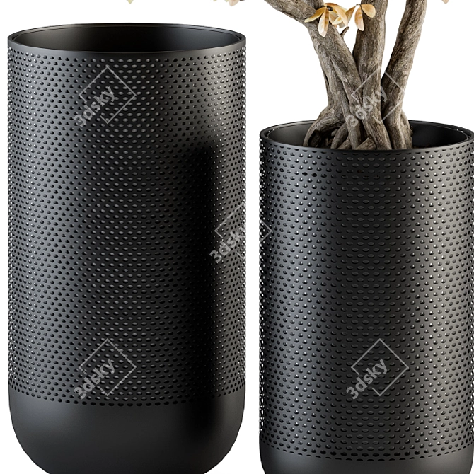 Title: Autumn Branch Bouquet in Black Vase 3D model image 3