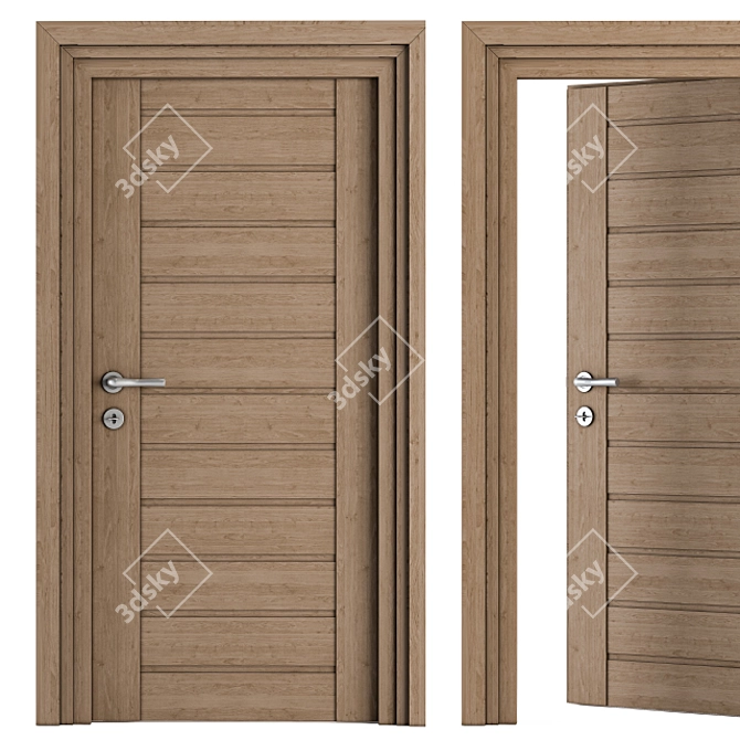 Modern Wood & Steel Door Set 3D model image 2