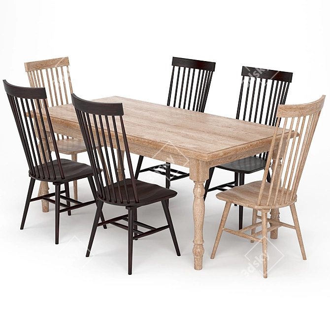 Rustic Elm Farmhouse Table 3D model image 1