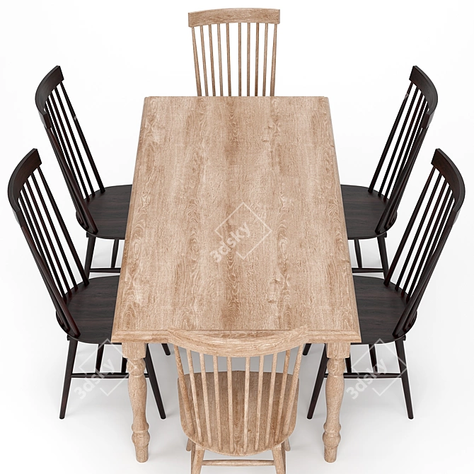 Rustic Elm Farmhouse Table 3D model image 2