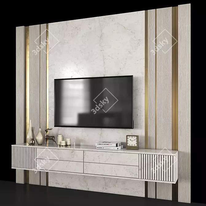 Modern TV Wall Unit with 55" Screen 3D model image 3