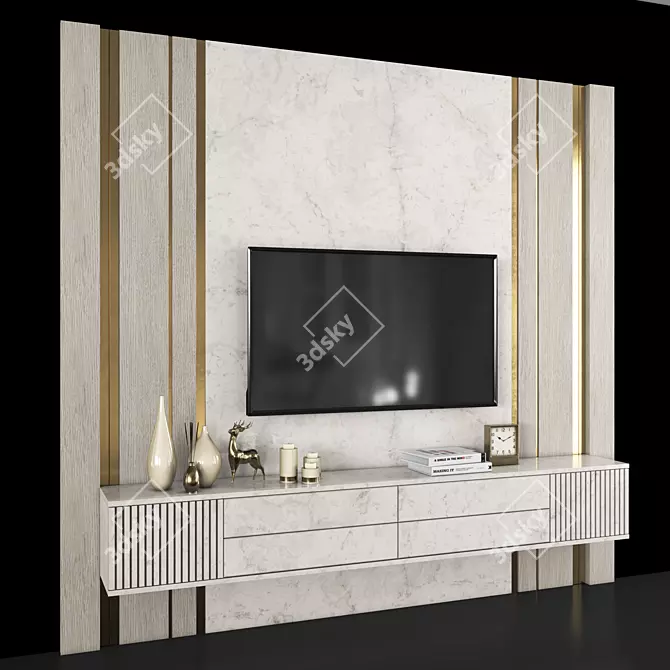 Modern TV Wall Unit with 55" Screen 3D model image 4