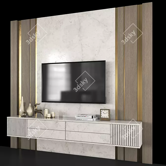 Modern TV Wall Unit with 55" Screen 3D model image 5