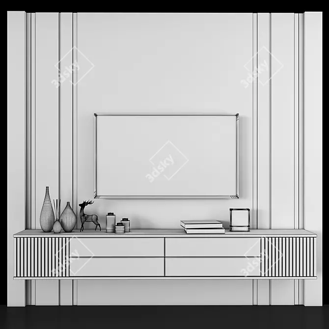 Modern TV Wall Unit with 55" Screen 3D model image 7