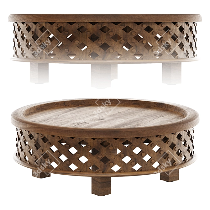 Artisan Carved Wood Coffee Table 3D model image 1