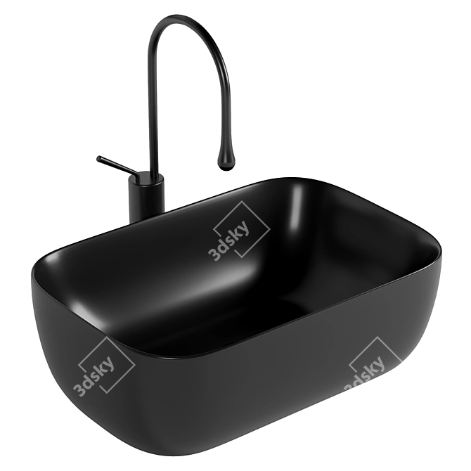 Aquanet Lake-1-MB: Stylish Black Countertop Sink 3D model image 1