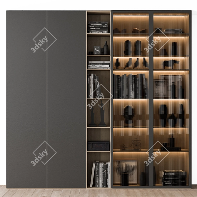 Sleek Glass and Black Display Cabinet 3D model image 1