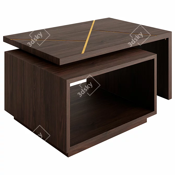 Elegant Walnut Coffee Table with Gold Inlay 3D model image 1