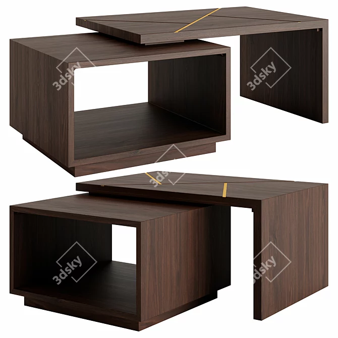 Elegant Walnut Coffee Table with Gold Inlay 3D model image 2