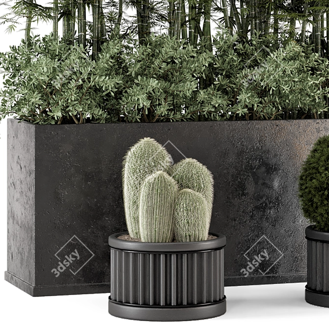 Rustic Concrete Pot with Outdoor Bamboo 3D model image 3