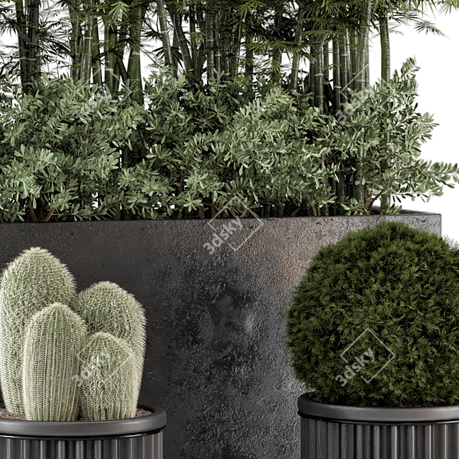 Rustic Concrete Pot with Outdoor Bamboo 3D model image 4