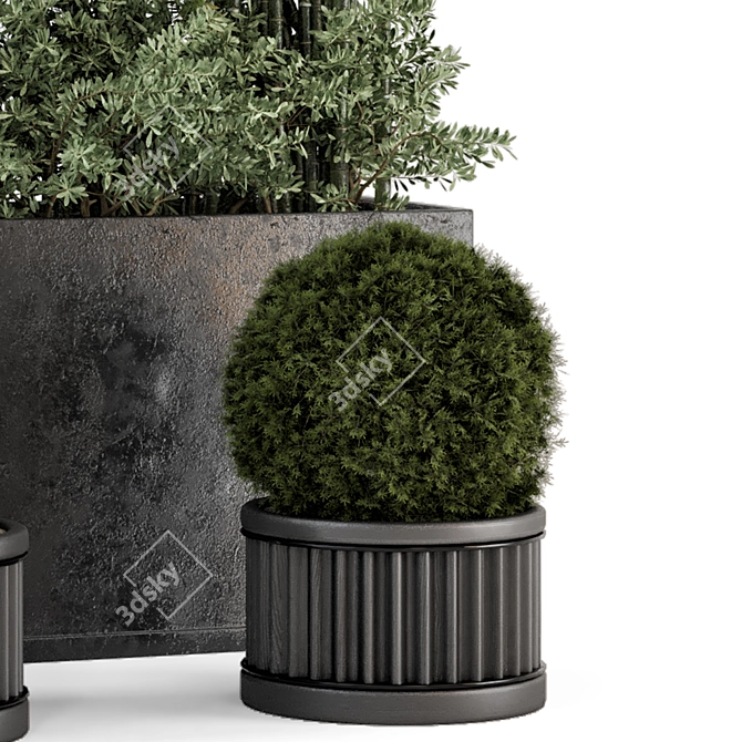 Rustic Concrete Pot with Outdoor Bamboo 3D model image 5