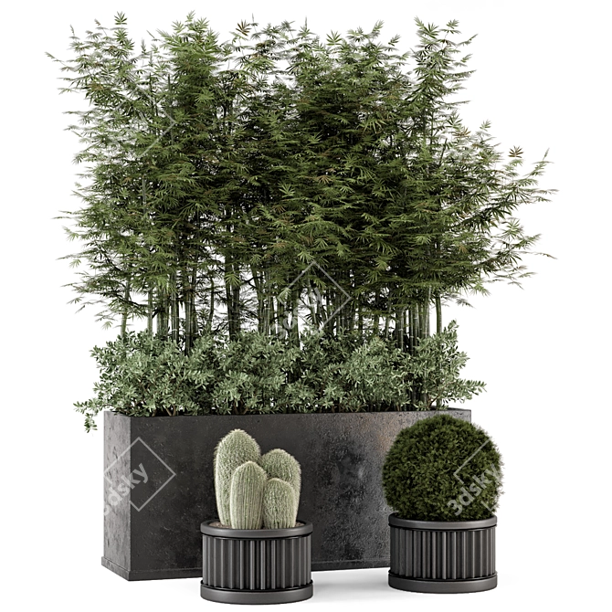 Rustic Concrete Pot with Outdoor Bamboo 3D model image 6