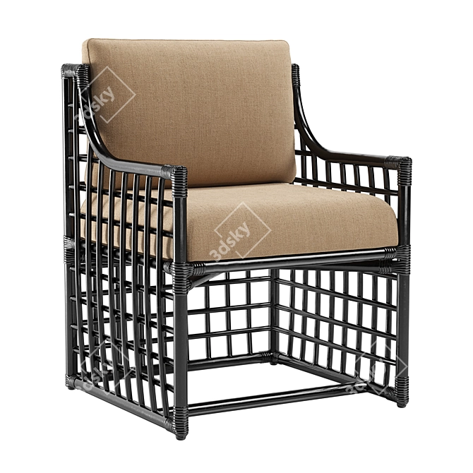 Sleek Black Rattan Dining Armchair 3D model image 1