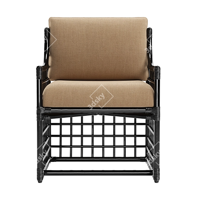 Sleek Black Rattan Dining Armchair 3D model image 3