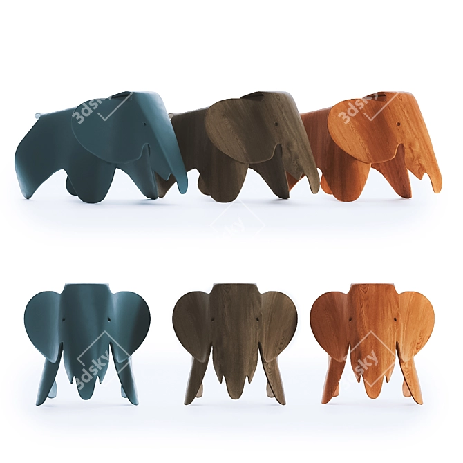 Eames Elephant Kids Stool: Playful Plywood Design 3D model image 2