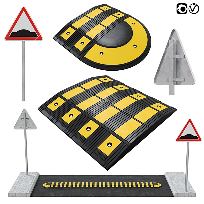 Speed Bump Kit: Sign & Road Section 3D model image 1
