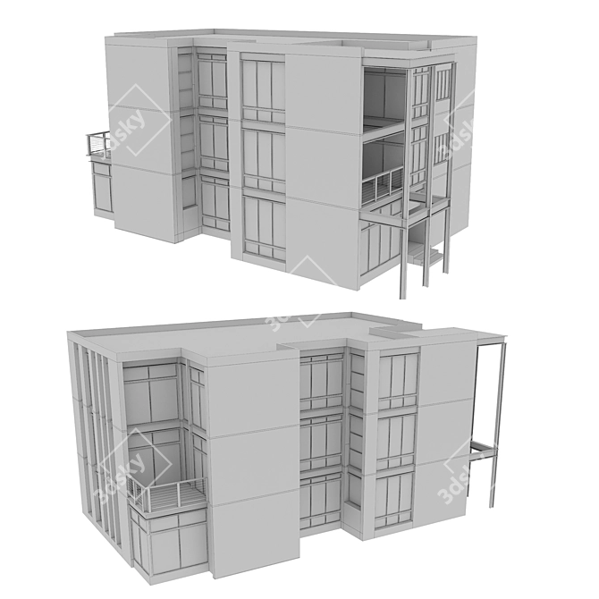 Modern Residential Building Design 3D model image 6