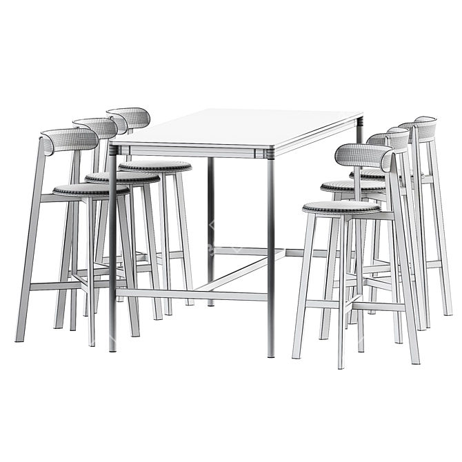 Modern Scandinavian Base Table & Roda Bar Stool 3D model image 2