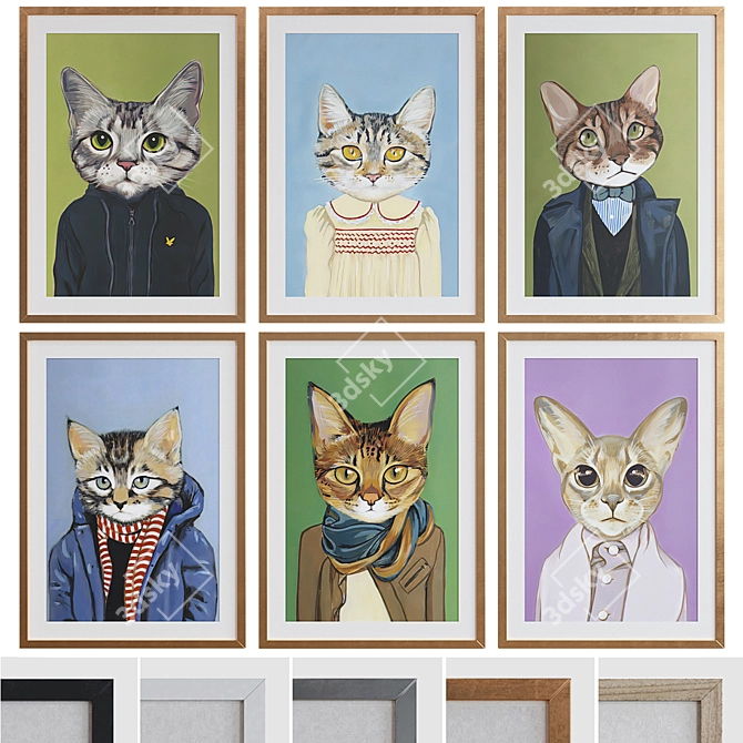 Abstract Cat Portrait Frame Set 3D model image 1