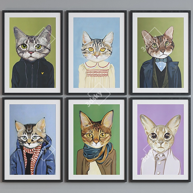 Abstract Cat Portrait Frame Set 3D model image 4