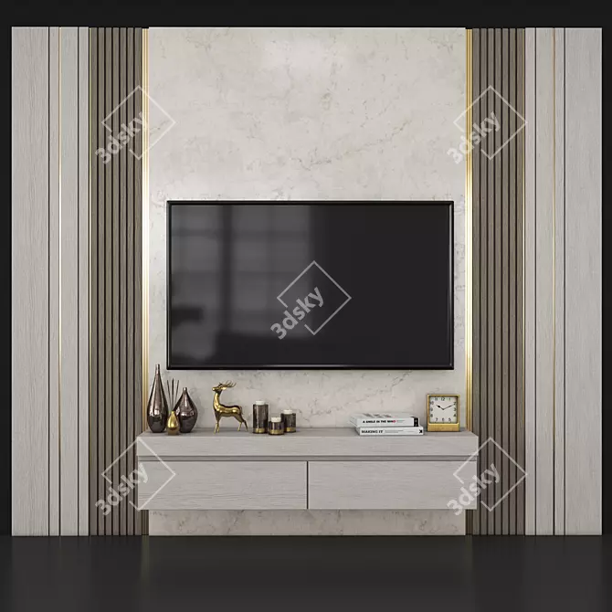 Modern TV Wall with 65" Display 3D model image 1