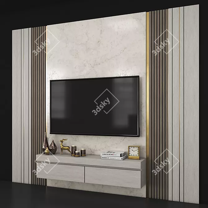 Modern TV Wall with 65" Display 3D model image 3