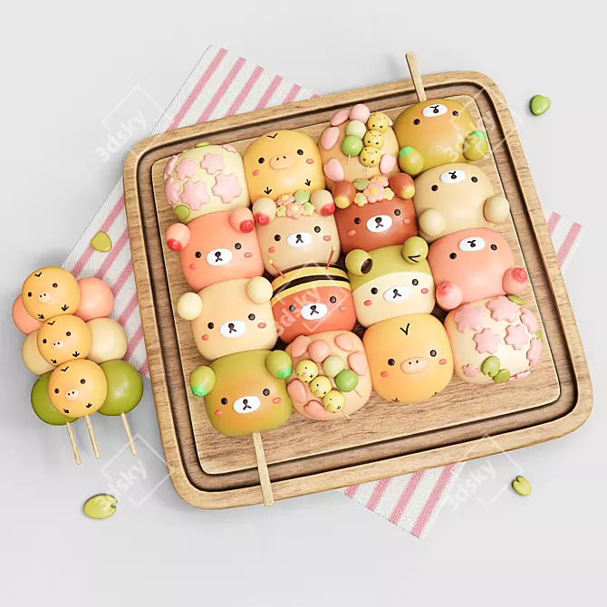 Japanese Dango Delights: 18 Traditional Sweets 3D model image 1