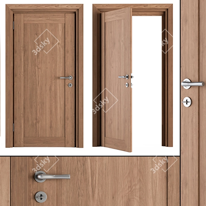 Sleek Wood & Steel Door Set 3D model image 2