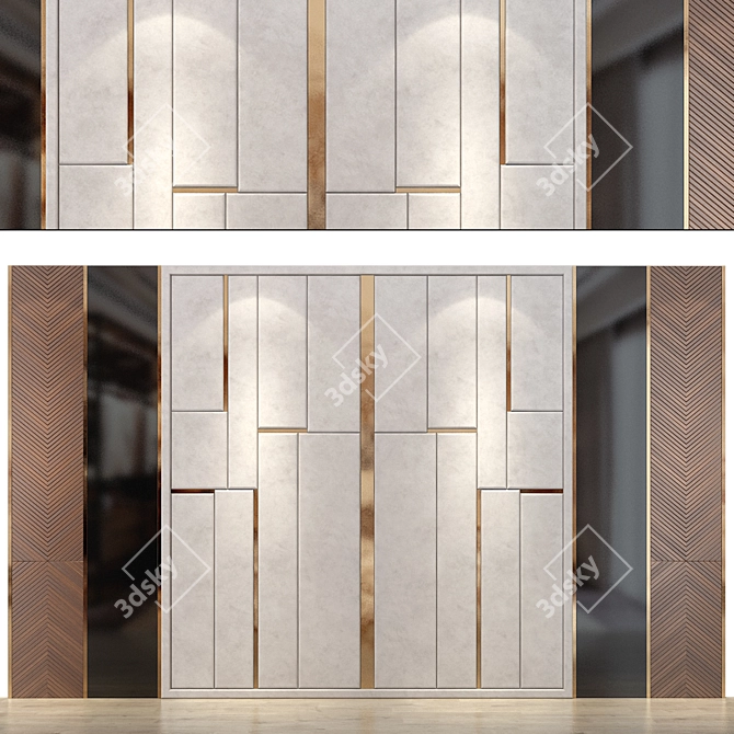 Natural Wood Wall Panel Set 3D model image 1