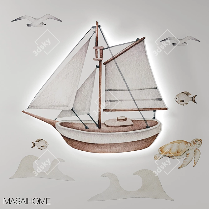 Seafaring Glow: Ship Night Light 3D model image 1