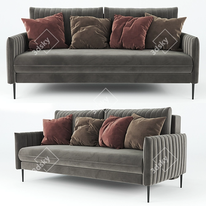 Luxurious Velvet Gray Sofa 3D model image 1