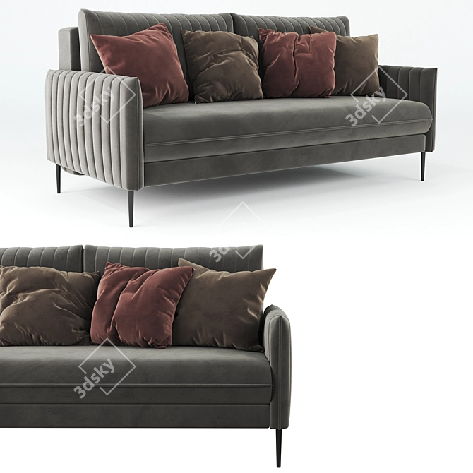 Luxurious Velvet Gray Sofa 3D model image 2