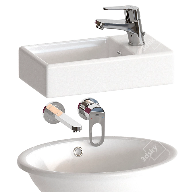 Clever Washbasins Set with Mixers 3D model image 1