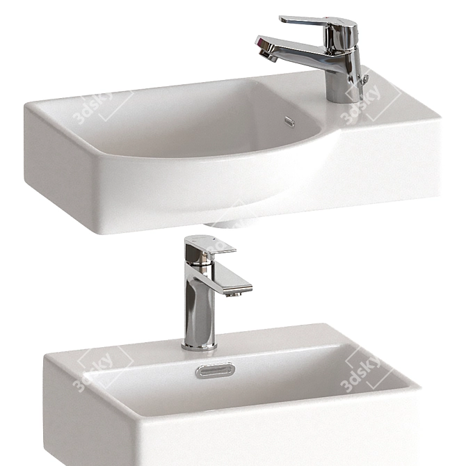 Clever Washbasin Set with 3 Mixers 3D model image 1