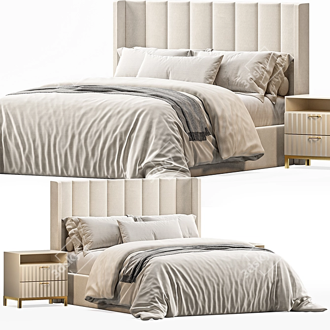 Sophia Winged Headboard Upholstered Bed 3D model image 1