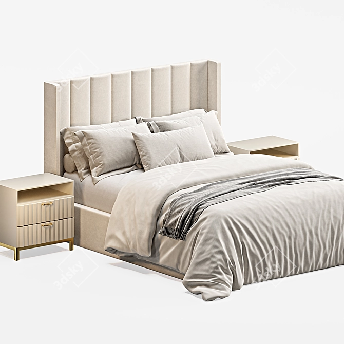 Sophia Winged Headboard Upholstered Bed 3D model image 3