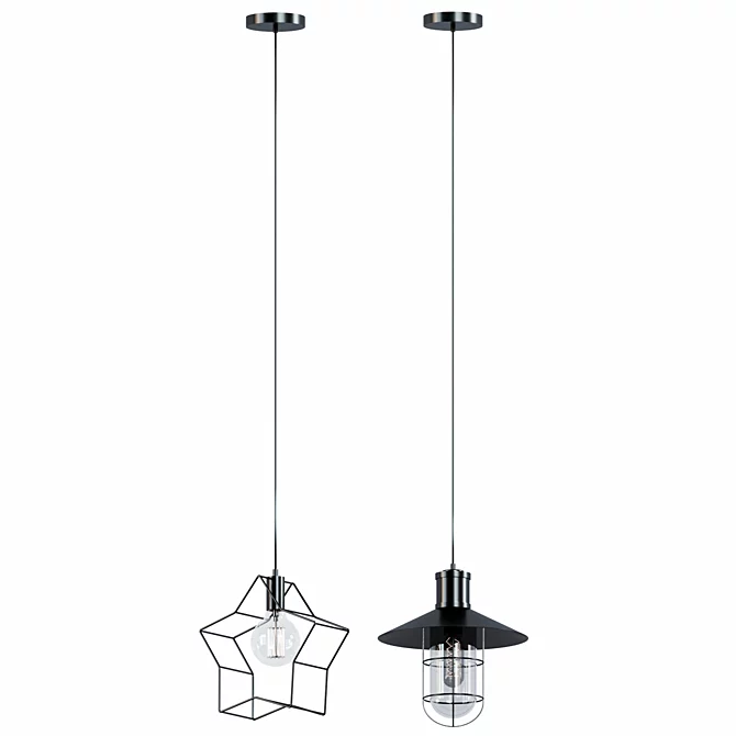 Vintage Industrial Black Chandelier 3D model image 2