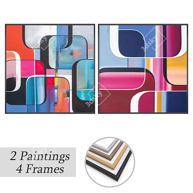 Modern Art Paintings Set 3D model image 1