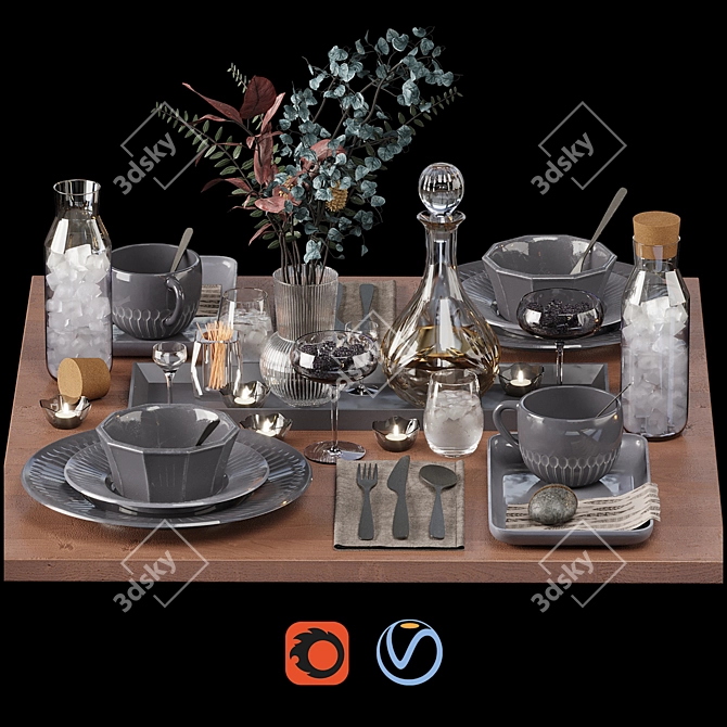 Ikea Tableware Set: Vase, Mug, Carafe, Leaf, Plates 3D model image 1