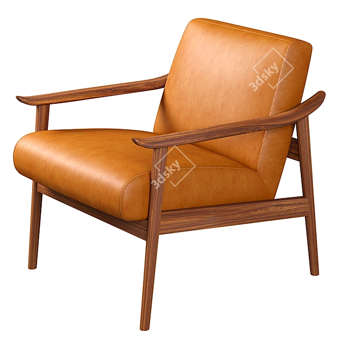 Mid-Century Show Wood Leather Chair 3D model image 2