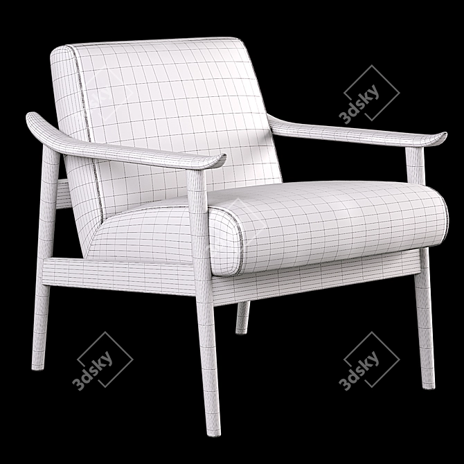 Mid-Century Show Wood Leather Chair 3D model image 3