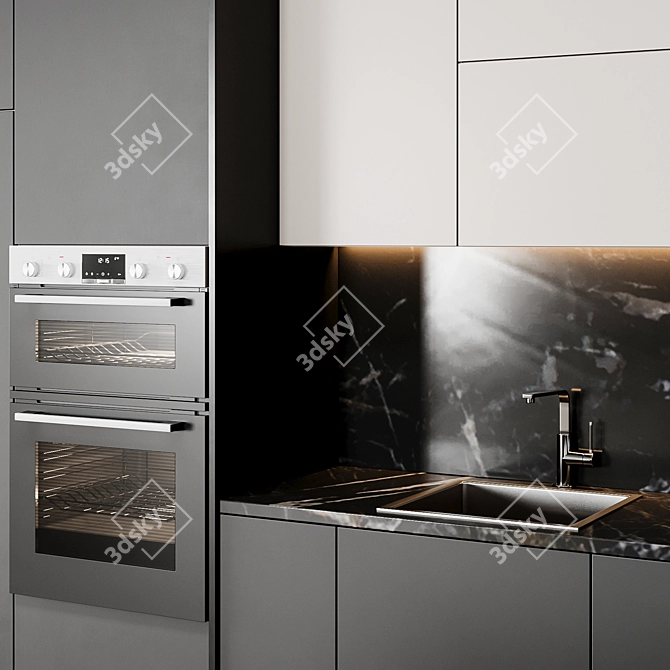 Sleek Italian Kitchen: Modern80 Black 3D model image 4