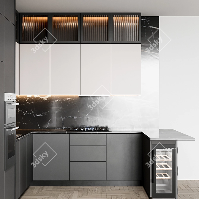 Sleek Italian Kitchen: Modern80 Black 3D model image 5