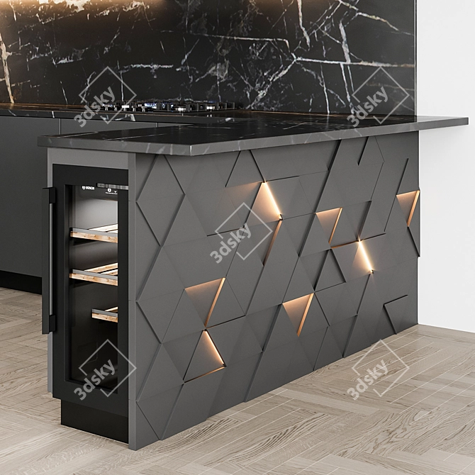 Sleek Italian Kitchen: Modern80 Black 3D model image 6