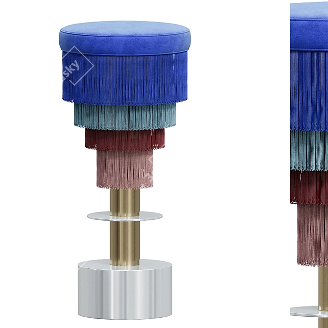 Gilded Fringe Velvet Stool 3D model image 1