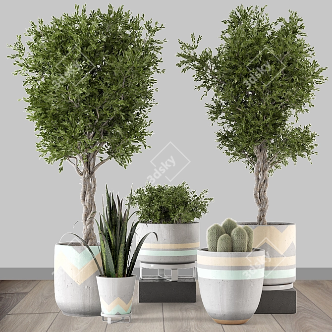 Rusty Concrete Pot Plant Set 3D model image 6